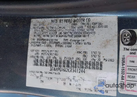 2012 Ford Fusion Se from USA, damaged, VIN 3FAHP0HA2CR341244